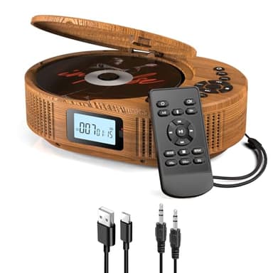 Reproductor de CD portátil, Reproductor de CD Boombox Mejorado y Altavoz Bluetooth 2 en 1, Portátil Recargable para Coche/hogar con Control Remoto, Radio FM, Soporte AUX/USB