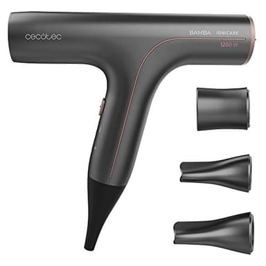 Cecotec Secador de pelo Bamba Ionicare 6000 RockStar Soft. Bajo consumo, 1200W, Motor digital con iones reales, Extreme Protect, Función autolimpieza, Silencioso, Incluye 3 boquillas Gris