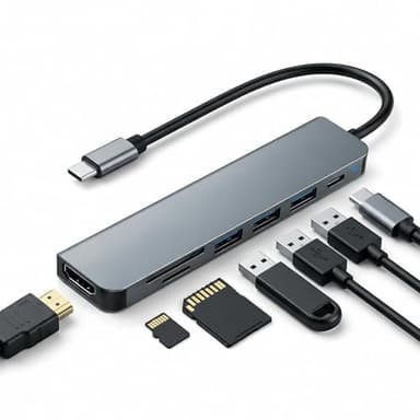 Hub USB C 7 en 1 con PD 100W, Docking Station Tipo C con 3X USB 3.0 5Gbps, Adaptador Multipuerto con HDMI 4K@30Hz, Lector Tarjetas SD/TF, Multipuerto Adaptador Tipo-C para iPhone MacBook Air iMac iPad