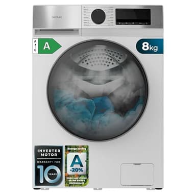 Cecotec Lavadora Carga Frontal 8Kg Bolero DressCode 8450 Inverter, 1400 rpm, 16 programas, Clase A-20%, Motor Inverter Plus, Allergy Care, Pearl Drum, Función Silence, Stop&Go y Kid Lock, Blanca