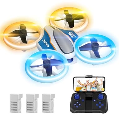 Mini Drone para Niños con Camara 1080P, Drone Quadcopter con Luces, RC Helicopteros con Vuelo Automático, Modo sin Cabeza,3D Flip y 3 Baterías,Quadcopter Regalo para Niños y Principiantes, Naranja