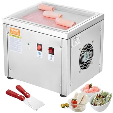 VEVOR Máquina para Hacer Helados Fritos Bandeja para Helados Fritos de 28 x 24 cm Plancha para Helados Enrollados de Acero Inoxidable con Compresor y 2 Raspadores para Hacer Helados, Yogur Helado