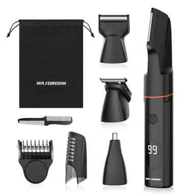 MAXGROOM Afeitadora Corporal Masculina, Set de Depiladora Corporal Hombre, 4 en 1 Maquina Depilar Hombre para Cuerpo, Genitales y Zona Intima, Recortadora en Seco y Húmedo