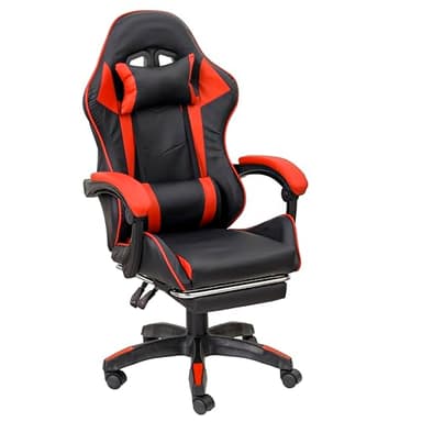 Baroni Home Silla Gaming con Respaldo Ergonómico, Inclinable y Altura Ajustable, Silla de Oficina con Soporte Lumbar, Reposacabezas Acolchado y Reposapiés Extraíble, Rojo, 58x66x114-124 cm