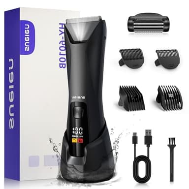 Ualans Afeitadora Corporal Masculina 2 en 1, Resistente al Agua IPX7 Con Luz LED y Pantalla, 4 Peines Para, Maquina Depilar Hombre para Axilas, Pecho y Pierna