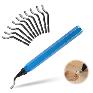 UKOFEW Desbarbador Metal,Herramienta de Desbarbado Manual,Desbarbado de Rotación de 360°con 10 Piezas Cuchillas de Repuesto HSS,para Acero, Plástico, Aluminio, Cobre, Impresora 3D