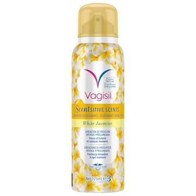 Vagisil Esencias Delicadas Spray Íntimo Desodorante Jazmín Blanco, Aroma Floral para una Sensación de Limpieza y Frescura Todo el Día, Hipoalergénico, 125ml