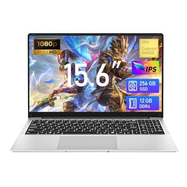 15,6 pulgadas Ordenador Portátil Juegos 12GB RAM 256GB SSD N4000 Gamers portátil Netbooks Pantalla Full HD 1920 x 1080 Win11 Laptop WiFi5 Bluetooth Mini HDMI Apertura 180 Grados Estudiantes y Empresas