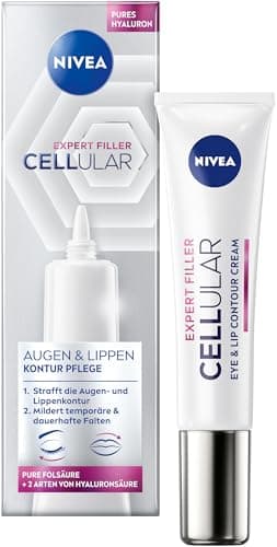 NIVEA Cellular Expert Filler - Crema reafirmante para ojos y labios, antiarrugas con ácido hialurónico y fólico, cuidado de labios para tonificar el contorno de los labios (15 ml)