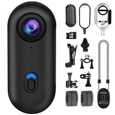 OBEST Mini Camara Acción con 128GB 360 Cámara Deportiva WiFi Bodycam Cámara Casco Moto Magnética 1080P Camera Corporal Buceo Impermeable CAM Vlog POV para Deportes Actividades al Aire Libre Negro