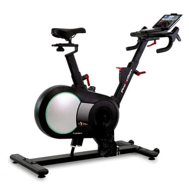 BH Fitness Lyon Climber – Bicicleta indoor, volante de inercia 20kg, sistema de inclinación, Bluetooth FTMS, correa de transmisión Poly-V, manetas de manillar, medición de vatios