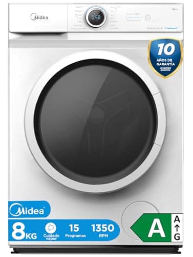 Midea Lavadora 8kg Carga Frontal 1950W, 1350 rpm con Motor Inverter - Lavadoras con 15 Programas y Tecnología Healthguard - Washing Machine Bajo Consumo, Lavado Rápido, Función Vapor y Modo Eco