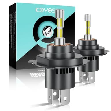 KOYOSO Bombillas H4 LED 100W: 20000LM 6500K Blanco 360° LED Faros Delanteros 400% Superbrillantes Luces Largas y Bajas - Kit de Sustitución Halógena para Coche de 12V