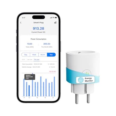 Meross Enchufe Inteligente con Monitor de Energía 16A con Mide el Consumo, WiFi Enchufe Alexa con Control Remoto y por Voz, Temporizador, Smart Plug Compatible con Alexa, Google Home y SmartThings