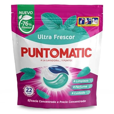 PUNTOMATIC | Cápsulas Tricámara Frescor | Detergente Lavadora para Ropa Blanca y de Color | Quitamanchas | 22 lavados