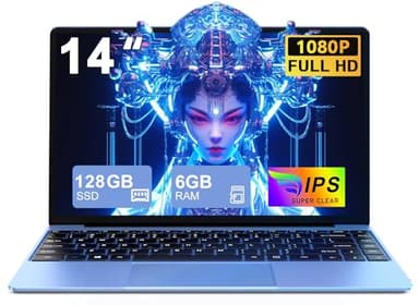 Ordenador Portatil Celeron N4020 Up to 2.8Ghz, Ordenadores Portatiles 14 Pulgadas Win 10 con 5G WiFi 6+128GB SSD Expansión 1TB, BT 4.2 1920X1080 FHD Mini Puerto Multimedia Portatiles Buenos-Azul