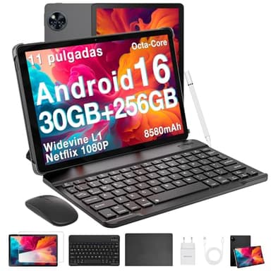 DOOGEE U11 Pro Android 16 Tablet 11 Pulgadas con Teclado y Lápiz, 30GB+256GB/2TB 8580mAh, Gemini AI Octa Core Tablets Niños, Widevine L1/13MP+5MP/WiFi 5/Face ID/GMS/GPS/FM Tableta PC con Ratón y Funda