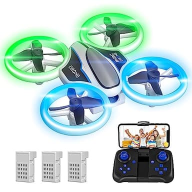 Mini Drone para Niños con Camara 1080P, Drone Quadcopter con Luces, RC Helicopteros con Vuelo Automático,Modo sin Cabeza,3D Flip y 3 Baterías,Quadcopter Regalo para Niños y Principiantes