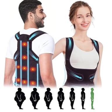 Corrector Postura Espalda, 8 Imanes Back Posture Corrector, Espalda Recta Soporte Ajustable Cuello, Hombros, Espalda, Corrección Escoliosis y Joroba Proporciona Forma Mujer Hombre (Marrón, Medium)