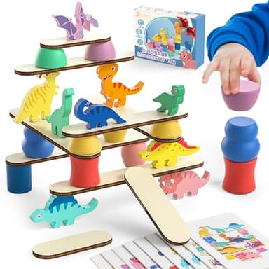 Juguetes Montessori de Dinosaurios para Niños de 1 2 3 4 Años, Juguetes Educativos de Madera para Niños y Niñas de 2-4 Años, Bloques para Clasificar, Apilar y Equilibrar, Regalo de Cumpleaños