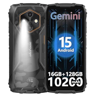 Ulefone RugKing 4 Pro Movil Resistente, 10200mAh 16GB+128GB/SD-2TB Android 15 AI Smartphone 6,56” 120Hz Teléfono, Octa-Core Cámara 48MP+8MP, 120LM Super Torch/3-Slots/IP68/IP69K/OTG/NFC/GPS Negro