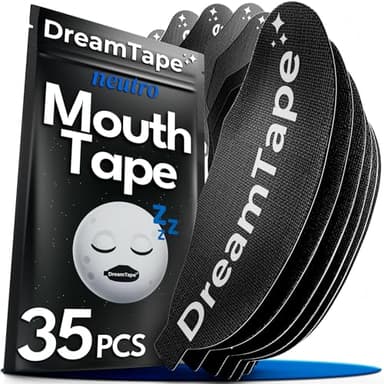 DreamTape® Mouth Tape 35 uds Premium – Cinta Bucal para Dormir – Mouth Tape for Sleeping – Reduce ronquidos, boca cerrada, tiras bucales cómodas, parche boca dormir – pegatinas para no roncar (Neutro)