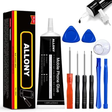 Allony Pegamento para teléfonos móviles y smartphones, negro pegamento para pantalla, diseño de aguja fina con accesorios para reparación de pantalla táctil, monitor