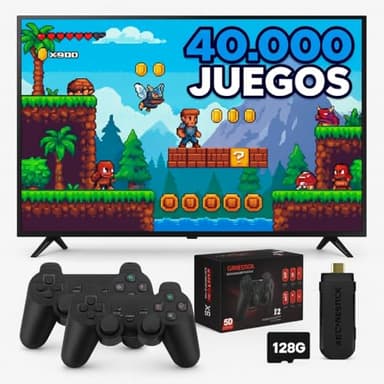 Consola Retro Arcade con 40.000 Juegos y 128 GB - Game Stick: PS1, PSP, NeoG,GBA,N64,SuperN, MegaD,etc - Videoconsola Retro Game Console - 2 Mandos Inalambricos 2 Jugadores - HDMI Compatible con 4K