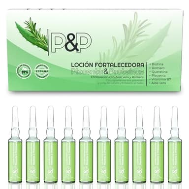 Ampollas Anticaida para el cabello. Enriquecida con Placenta, Romero y Aloe Vera. Tratamiento fortalecedor del bulbo. Prevención de la caída del pelo. Mujer y Hombre (10 ampollas de 10 ml)