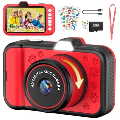 Camara Fotos Infantil, Pantalla Grande de 3,5 Pulgadas 1080P HD 48 MP Cámara para Niños con Lente de Zoom Giratorio 360° Flash LED Juguete de Regalo para Niños para 3 4 5 6 8 7 9 10 Años Niños Niñas