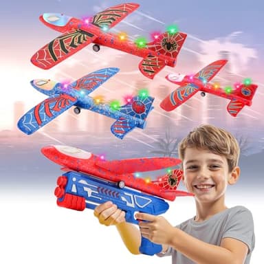 Avion Juguete con Spider Pegatinas, Aviones Poliespan con Pistola Avión Planeadores Espuma Corcho Regalo Navidad Cumpleaños Niños Niñas 3 4 5 6 7 8 9 10 Años Brinquedos Criança Juego Aire Libre
