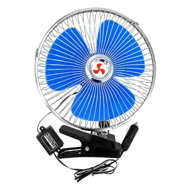 Enerfero Mini Ventilador, 12v Mini Portátil Auto VehiculoClip-On Refrigeración Ventilador, Oscilante 180 GradosGiratorio(Azul)