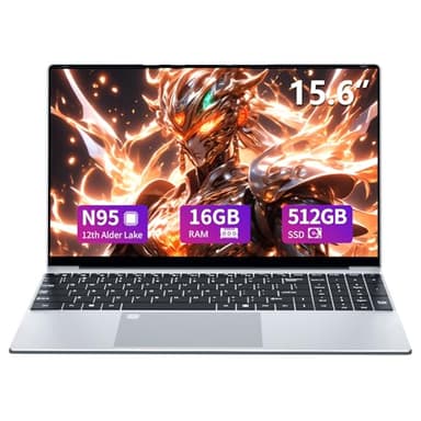 Ordenador Portátil 15.6" con Alder lake-N95 CPU, PC Portatil 16GB RAM, 512GB SSD, Tarjeta Gráfica UHD, win11 Pro Laptop con WiFi 5, USB 3.0, HDMI, Touch ID, Teclado De Retroiluminación