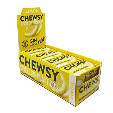 Chewsy - Chicles de Limón Sin Azúcar - Pack de 12 Unidades de 15 g - Ayuda a Proteger tus Dientes - No Contiene Plástico, Edulcorantes y Aromas Artificiales - Chicles Naturales