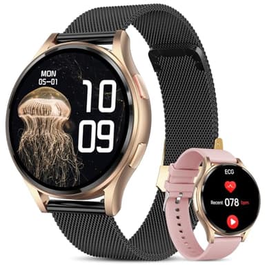 Lgnitek 2026 ECG+HRV Reloj Inteligente Mujer con Presión Arterial/BMI/Acido Urico/Microchequeo, 1.43'' AMOLED Smartwatch con Función Femenina, 24H Pulsometro, SpO2, Monitor de Sueño para iOS Android