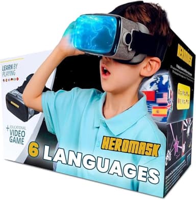 Heromask Idiomas: Gafas Virtuales + Juegos (5-12 años) ― Regalo Que motiva a Aprender inglés, Chino y Otros Idiomas Mientras Juega a Videojuegos de Realidad Virtual