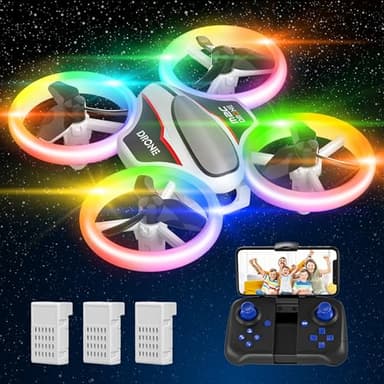 Mini Drone para Niños con Camara 1080P, Drone Quadcopter con Luces de Colores y 3 Baterías, Automático, Modo sin Cabeza, 3D Flip, Dron Juguete Regalo para Niños y Principiantes