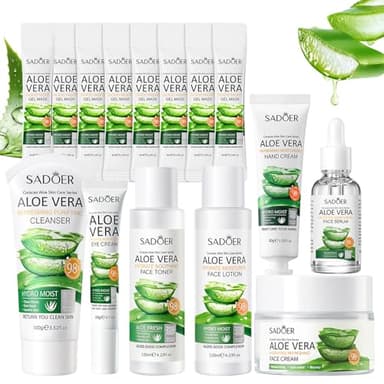 Set de Cuidado Facial Aloe Vera 27 Piezas, Aloe Vera Skincare Kit con Limpiador, Tónico, Crema aloe vera, Crema para Manos, Hidratación, Antienvejecimiento, para Adolescentes y Mujeres