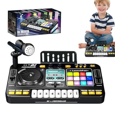 Mezclador De DJ para Niños | Juguete Eléctrico con Micrófono Y Luces | Consola De Control De Audio Digital con Carga USB Y Teclado | Juguete Musical Interactivo Educativo para Niños Niñas