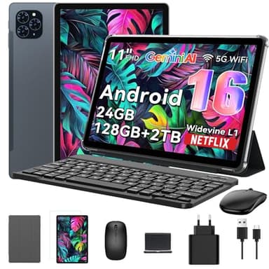 Tableta 2025 Primera Tablet Android 16 del Mundo con Gemini AI, 11 Pulgadas FHD Pantalla, 24GB RAM, 128GB ROM/ 2 TB TF, Cámara 13 MP, 8000mAh, Widevine L1, Facial ID, 2 en 1 Tablet con Teclado y Lapiz