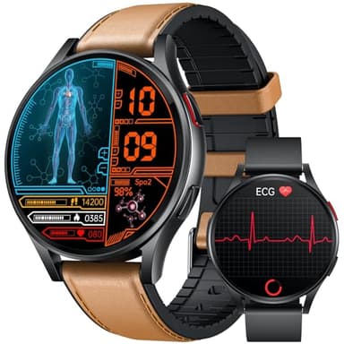 ECG Reloj Inteligente Hombre Smartwatch - Pantalla Táctil 1.43" AMOLED HD Smart Watch con Llamadas Bluetooth IP68 Impermeable HRV/IMC Frecuencia Cardíaca Presión Arterial SPO2 Sueño para iOS Android