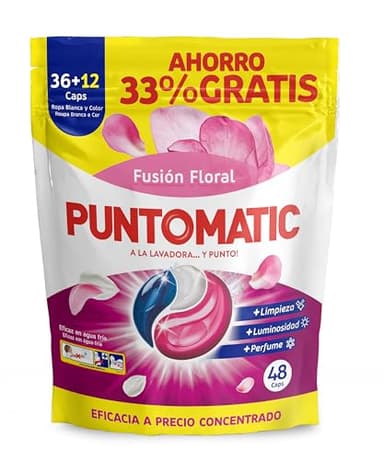 PUNTOMATIC | Cápsulas Tricámara Floral | Detergente Lavadora para Ropa Blanca y de Color | 36+12 (48) lavados