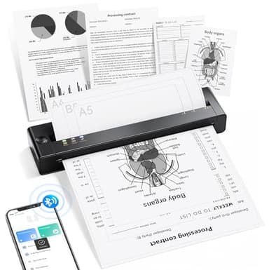 TATTMUSE Impresora portátil A4 para Viajes, Impresora térmica Compatible con el Formato A4/A5/B5, pequeña Impresora portátil inalámbrica Compatible con teléfono