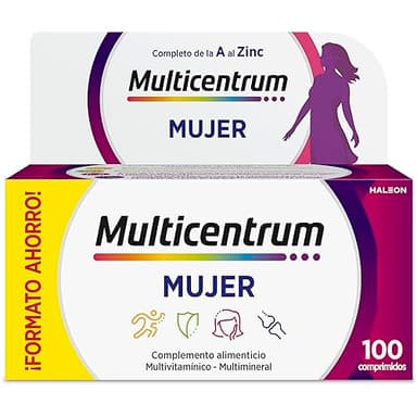 Multicentrum Mujer Complemento Alimenticio Multivitamínico y Multimineral Para Mujeres, Con Vitamina C y Zinc, Sin Gluten, 100 Comprimidos