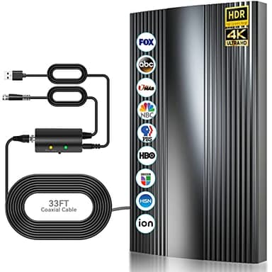 Antena TV Interior Exterior Digital,600KM Rango Amplificador de Señal Inteligente Antena de TV Digital para Interiores Canales de HDTV 1080P 4K Gratuitos,para Todos los Televisores Cable Coax de 10M