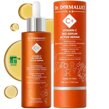 Serum Facial Vitamina C 100ML BIO | Antiedad, Antimanchas, Iluminador, Hidratante | Con Acido Hialuronico, Acido Ferulico, Curcuma & Centella Asiatica | Dermatologicamente Testado, Made in Italy