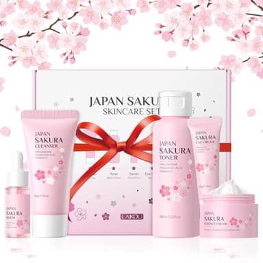 Sakura Skincare Kit, Set de Cuidado Facial para Adolescentes, Cuidado de la Piel Pack, Hidratante, Suavizante, Nutritivo, Antioxidante, con Limpiador, Tónico, Crema facial, Esencia, Esencia Ocula