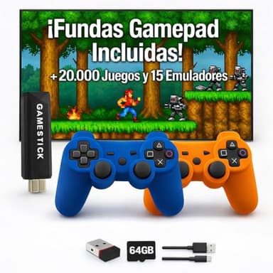 Genérico Consola Retro HDMI incluye 2 Fundas Gamepad Color - Videoconsola con Miles de Juegos Clásicos y 2 Mandos Negros Arcade Pincho Stick para TV Tele