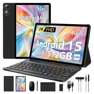 PIXGOOD 2K Tablet 11 Pulgadas, 36GB RAM+512GB ROM (2TB TF), Android 15, 4G SIM LTE+5G WiFi, 2000 * 1200, Octa-Core, 9580mAh, WidevineL1, 13MP+8MP, GPS, Bluetooth-Tablet con Teclado ect (Negro)