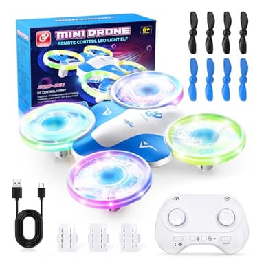 Korffe Mini Dron Para Niños De 6, 7, 8, 9 Y 10 Años, Avión Teledirigido De Juguete Para Niños Y Principiantes Con Luces Led, Ideal Para Interiores Y Exteriores, Ideal Como Regalo Para Y Niñas